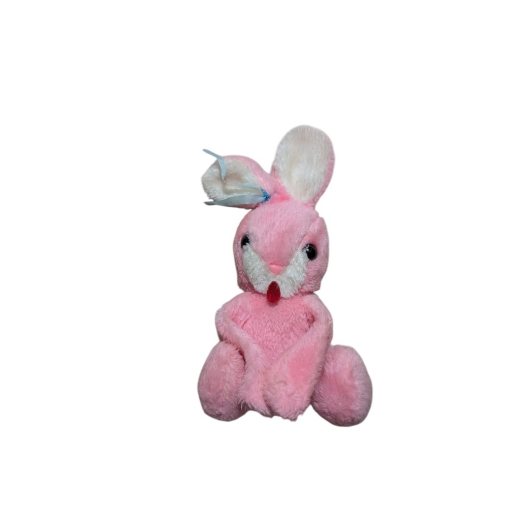 Vintage Easter-Pets Bunny Rabbit Pink Ribbon 8.5"H Plush Easter Unlimited Japan